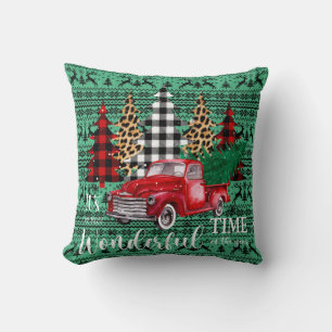 Coussin Rindeer à sucre vert Vintage Camion rouge Noël