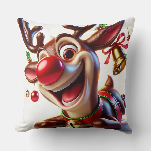 Coussin Rindeer de caricatures avec décoration de Noël (Recto)