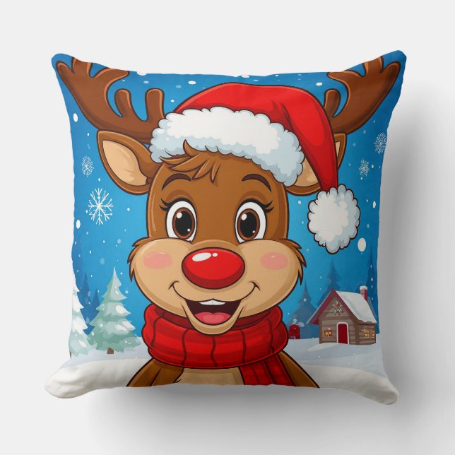 Coussin Rindeer De Dessin Avec Chapeau De Père Noël (Recto)