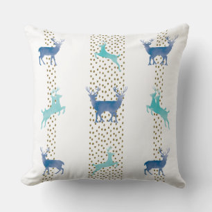 Coussin Rindeer et Droplet d'or bleu et aqua