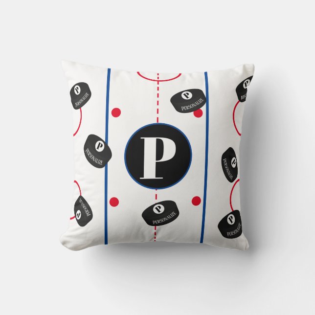 Coussin Rink de hockey sur glace personnalisé Nom Monogram (Recto)