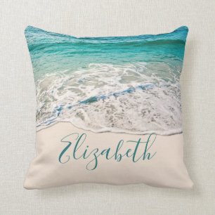 Coussin Rivage de plage d'océan pour ajouter votre nom