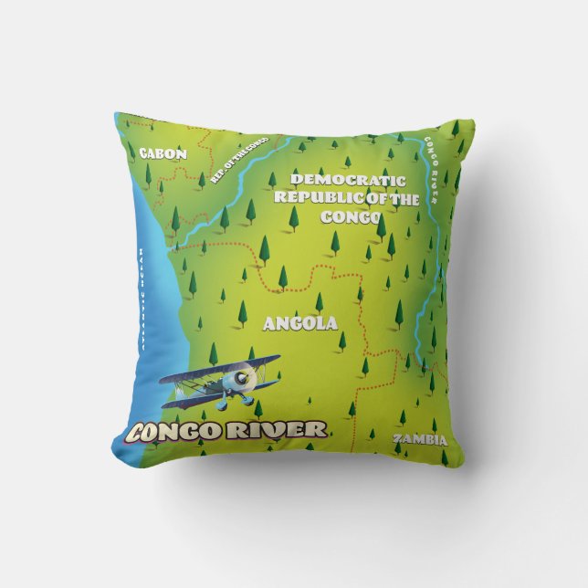 Coussin Rivière Congo Belle carte vintage (Recto)