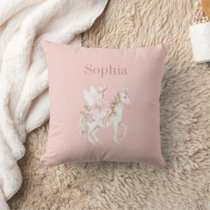 Coussin Robe Rose Pâle avec Ailes de Fée Mignonne Licorne