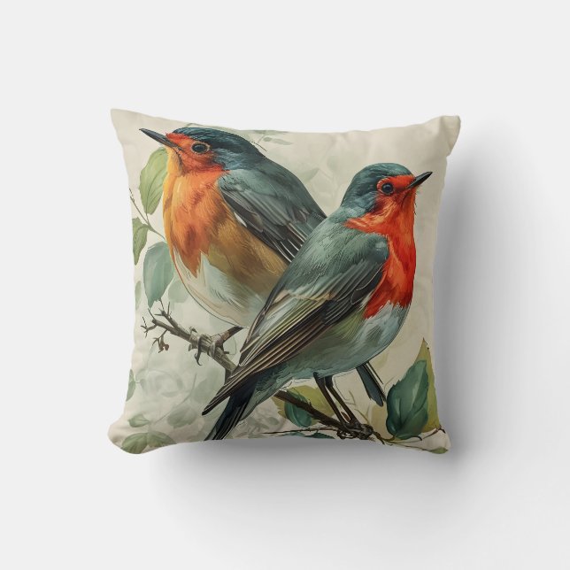 Coussin Robin à poitrine rouge vintage (Recto)