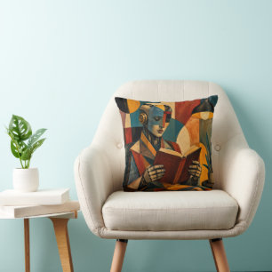 COUSSIN ROBOT RÉTRO EN TRAIN DE LIRE I   DÉCOR POUR AMOURE