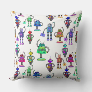 Coussin Robots colorés mignons sur arrière - plan blanc