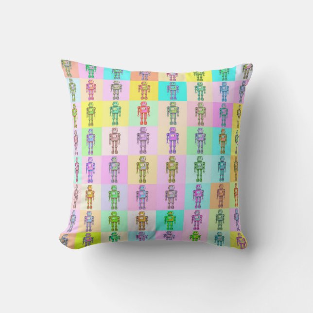 Coussin Robots Retro Pop Art (Recto)