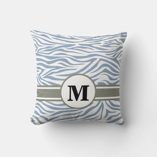 Coussin Rock Blue Safari Zebra avec Monogramme (Recto)