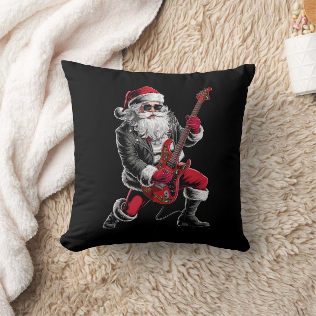 Coussin Rock & Roll Noël Santa Claus Guitare Player (Couverture)