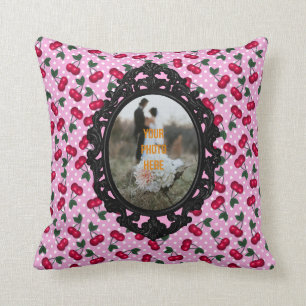 Coussin Rockabilly Cherries sur Pink Personnaliser avec ph