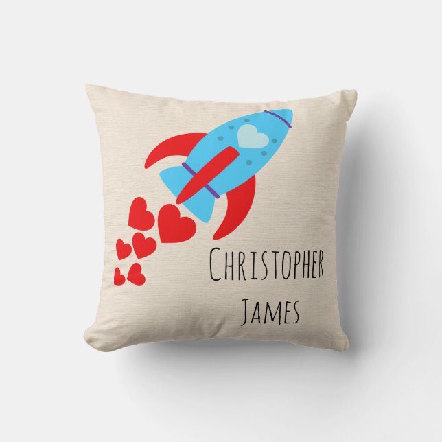 Coussin Rocket Hearts Blue Baby Boy (Recto)