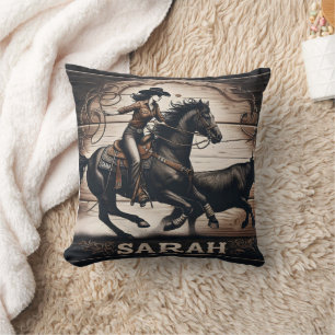 Coussin Rodéo À La Recherche De Bovins À Cheval