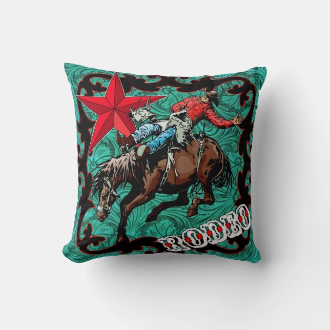 Coussin Rodeo Cowboy Bareback Bronc Rider Jeter l'oreiller (Recto)