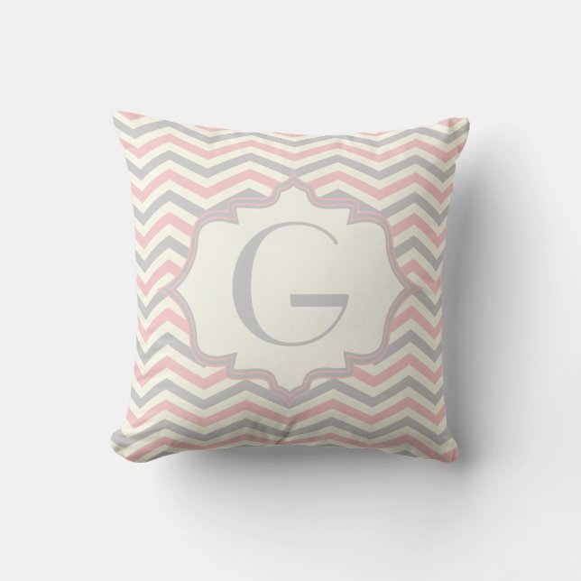 Coussin Rodern, grey, ivory chevron pattern custom (Recto)