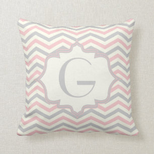 Coussin Rodern, grey, ivory chevron pattern custom