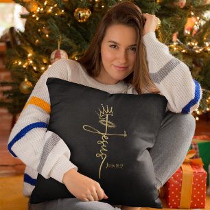 Coussin ROI JESUS Élégant Noir/Or Noël chrétien