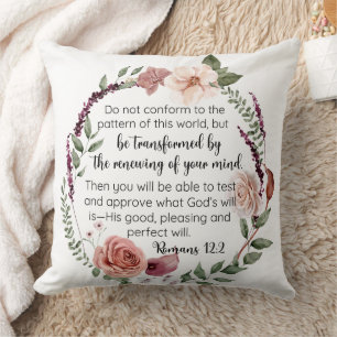 Coussin Romains 12:2 Ne pas se conformer au motif Floral