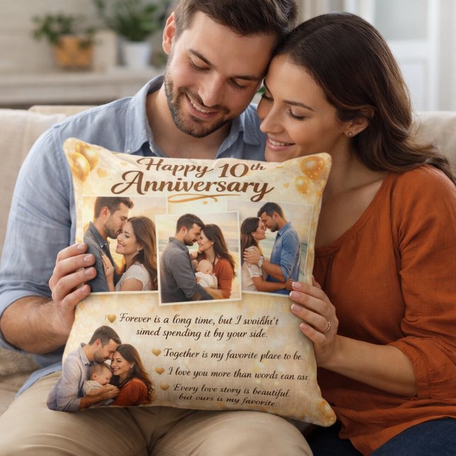 Coussin Romantic 10th Anniversary Couple Photo Collage (Créateur téléchargé)