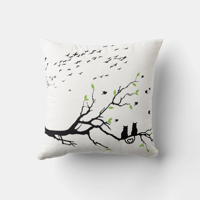 Coussin Romantic Cats on Tree Branch Silhouette pillows  (Verso)
