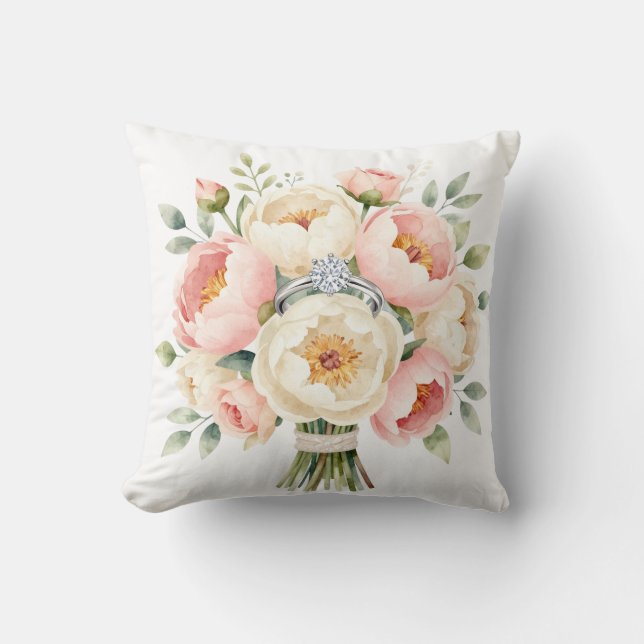 Coussin Romantic Peony Bouquet with Diamond Ring (Recto)