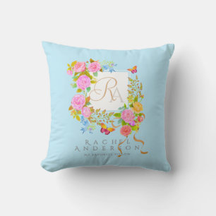 Coussin Romantics Blooming Garden Monogramme bleu