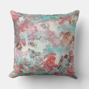 Coussin Romantique Chic rose Floral Turquoise Aquarelle Mo