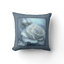Coussin - romantique floral, fleur rose, rose blan