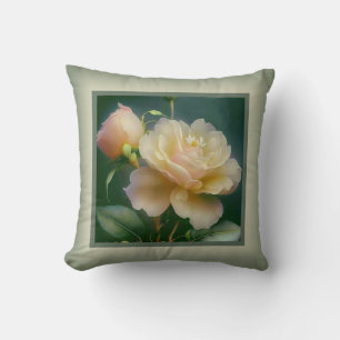 Coussin - romantique floral, fleur rose, rose jaun