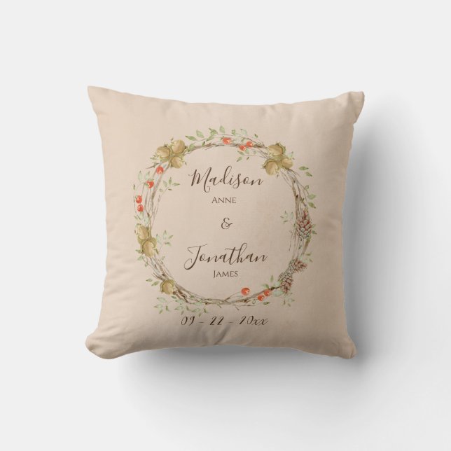 Coussin Romantique Floral Script Wreath Verdure Personnali (Recto)