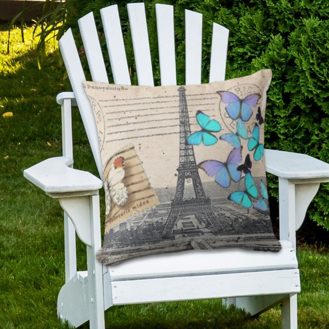 Coussin romantique france voyage paris tour eiffel (romantic french france travel paris eiffel tower outdoor pillow)
