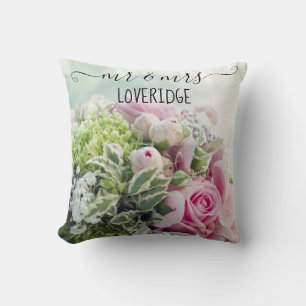 Coussin Romantique M. et Mme Rose Rose Florale Mariage