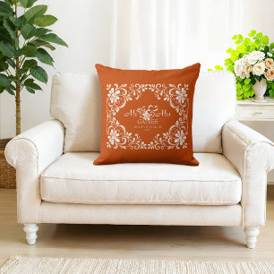 Coussin Romantique Orange Brûlé Shabby Chic Mariage M & Mm