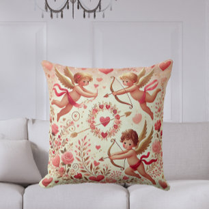 Coussin Romantique rose et or Cupid Saint-Valentin 