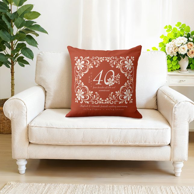 Coussin Romantique Shabby Chic Rouge Rouille 40e Anniversa (Créateur téléchargé)