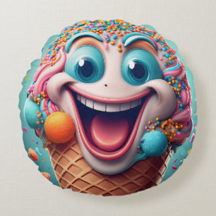 Coussin rond à cône de glace de dessin - Whimsical
