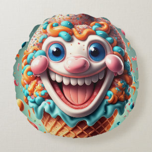 Coussin rond à cône de glace de dessin - Whimsical