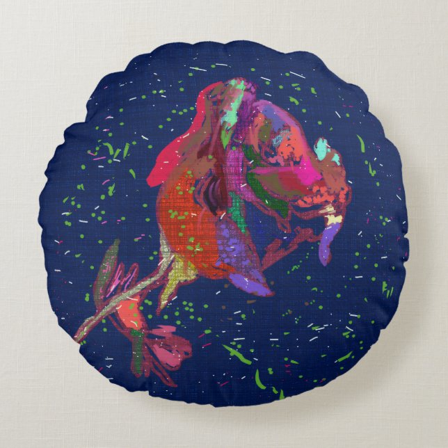 Coussin rond à fleurs de couleur vive (Devant)