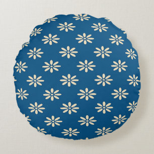 Coussin Rond à Motif de Marguerite Bleue