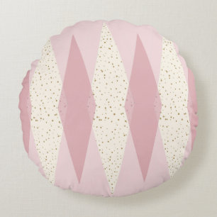 Coussin rond à motifs de losanges rose moderne de
