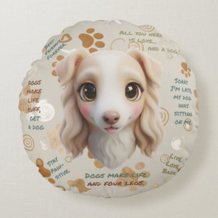 Coussin Rond Adorable Visage de Borzoi