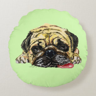 Coussin rond amusant avec chien Carlin - Vos coule