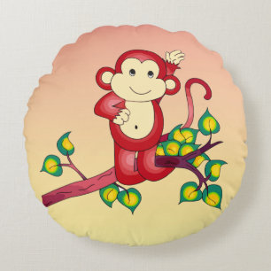 Coussin rond animal singe rouge
