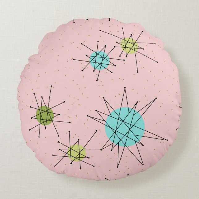 Coussin rond atomique iconique rose de Starbursts (Devant)
