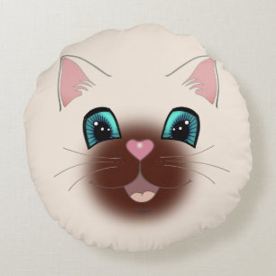 Coussin rond au visage de chat siamois heureux mig