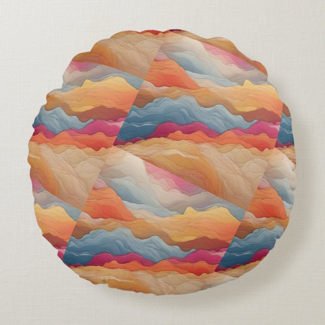 Coussin rond avec conception abstraite nuageuse. (Devant)