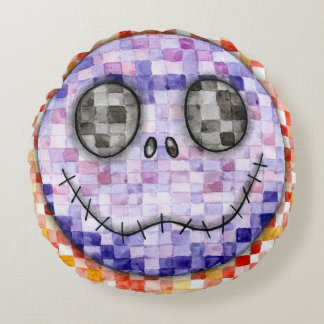 Coussin Rond avec Visage de Squelette Pixelisé Mig