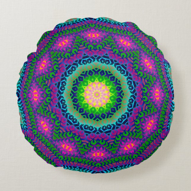 Coussin rond Batik Bleu rose (Devant)