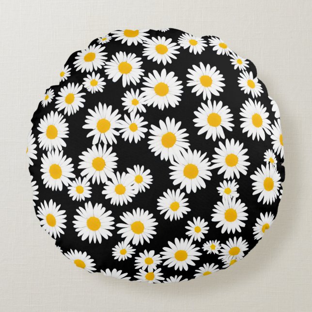 Coussin rond blanc de marguerite (Devant)