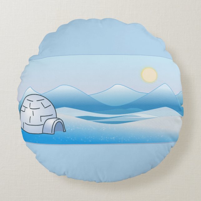 Coussin rond bleu d'igloo arctique (Devant)